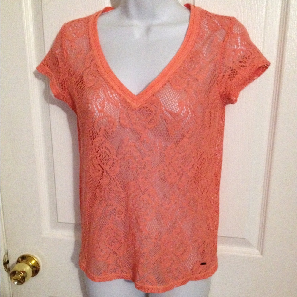 Aeropostale Y2K Crochet Knit V-Neck Shirt Top- size Small